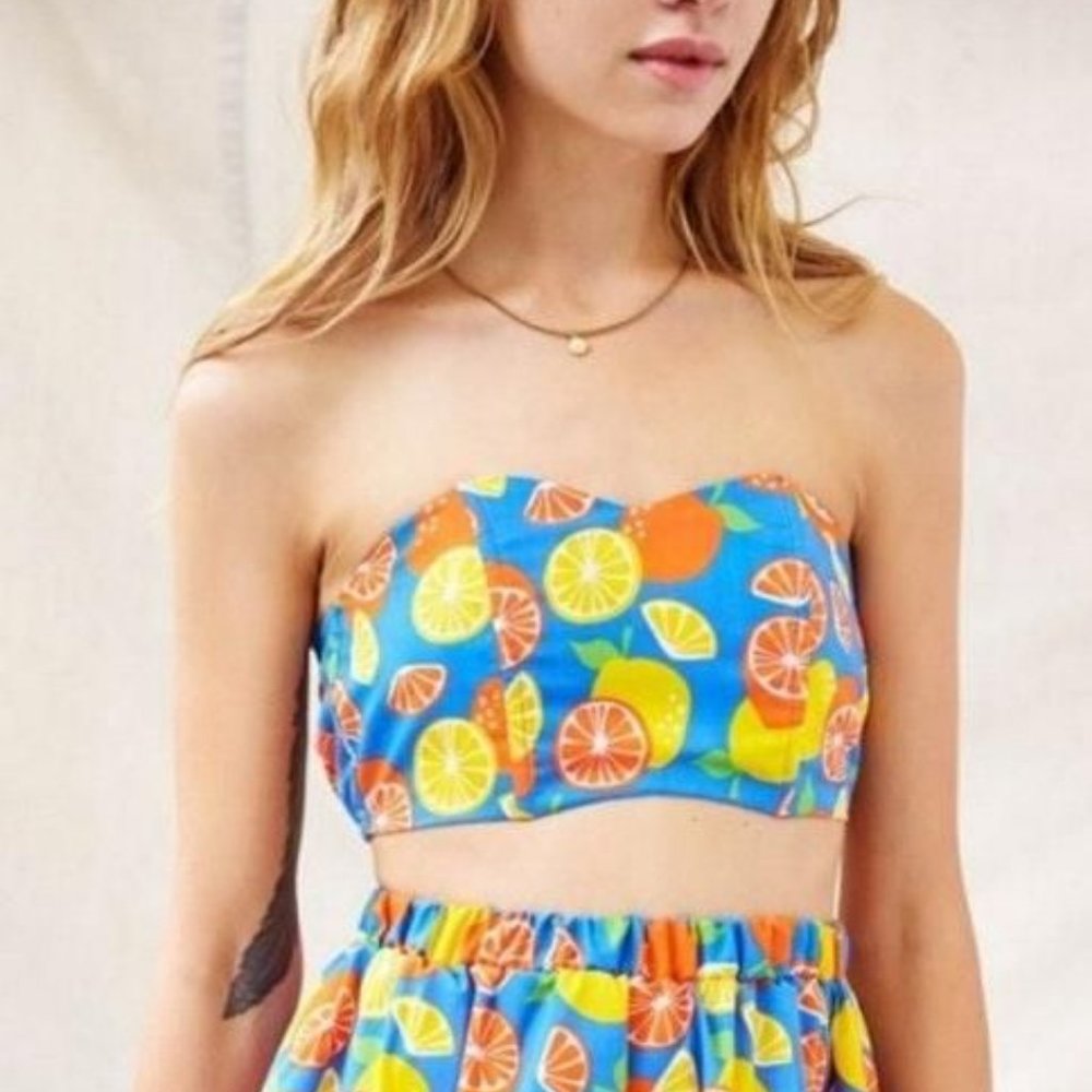 UO/F21 Luau Tropical Bandeau Pleated Skirt Bundle